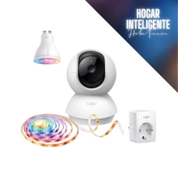 Kit Hogar Inteligente Habitaci�n: C�mara Domo IP + Mini Enchufe Inteligente + Tira LED RGB 5 m + L�mpara LED Inteligente